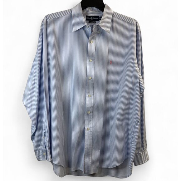 Ralph Lauren Blue & White Striped Button-Up Long Sleeve Shirt Mens L Classic Fit - Picture 2 of 14